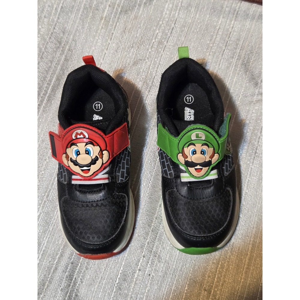 Ground Up Super Mario Luigi Kids Light Up Sneakers Black Red Green Size 11